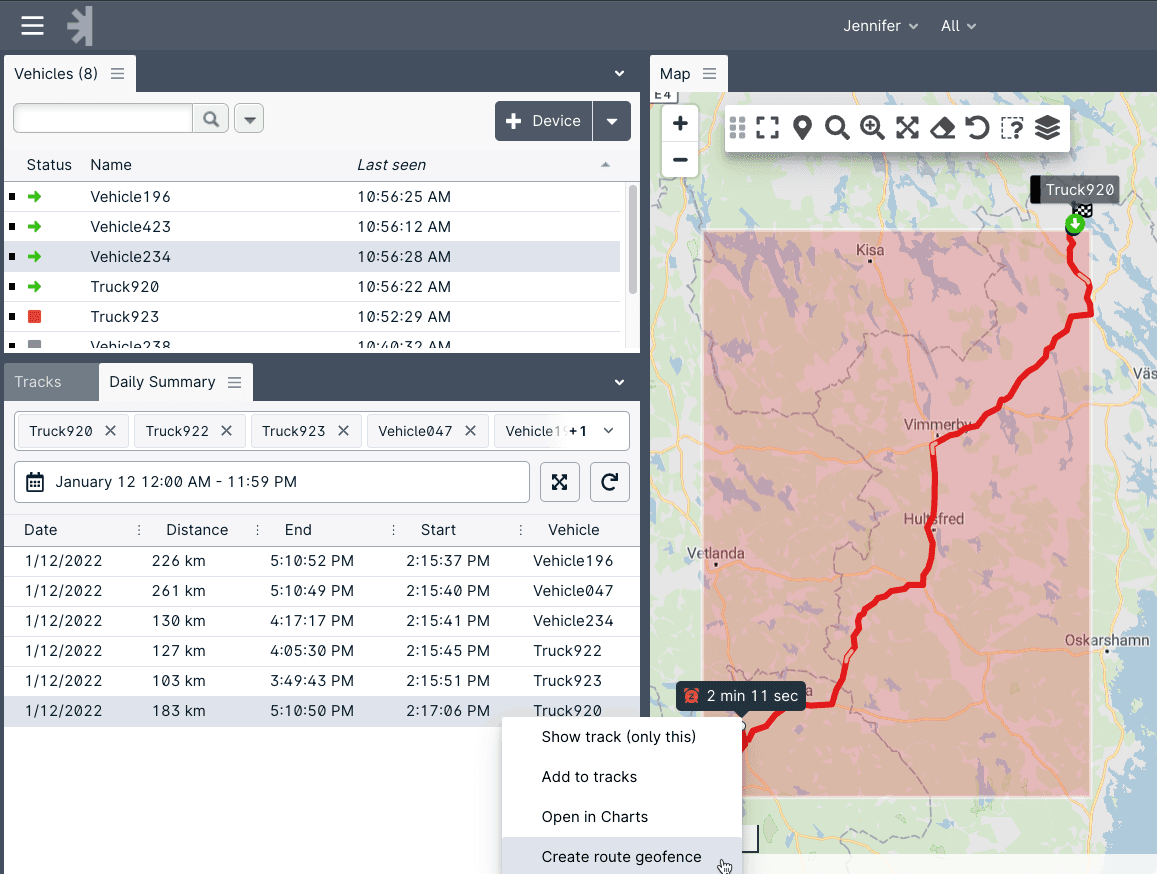 Add route geofence from Daily Summary