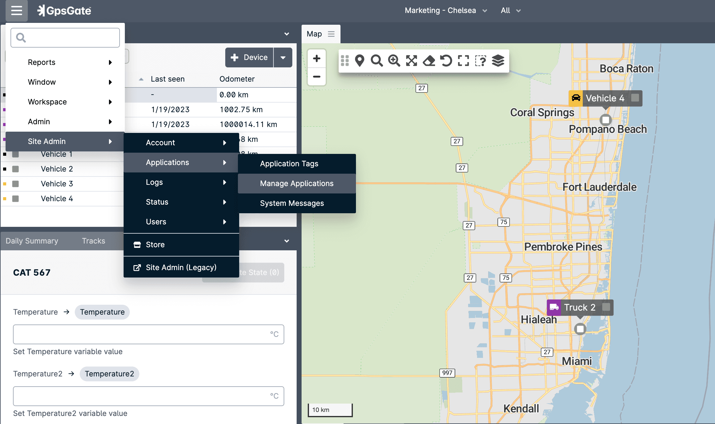 Manage site admin in the application